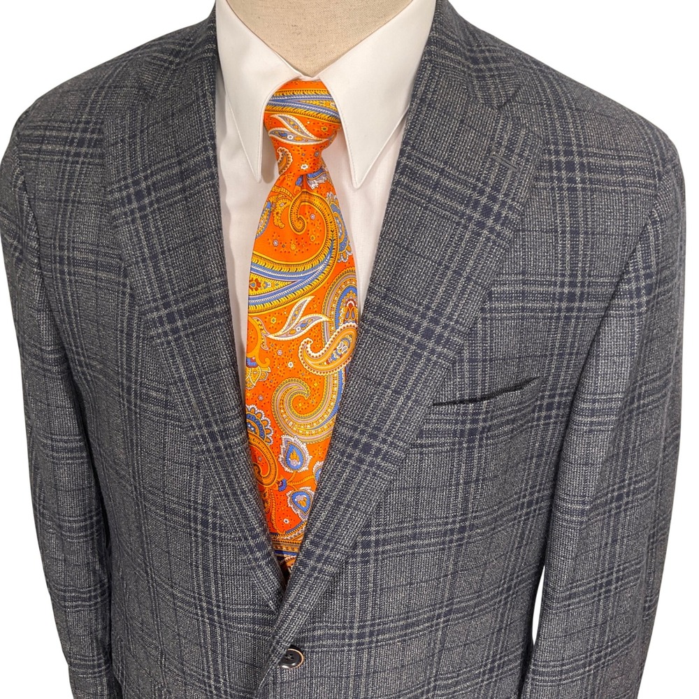 Hart Schaffner Marx Blazer Mens 42R Gray Plaid Chicago Fit Loro Piana Cashmere